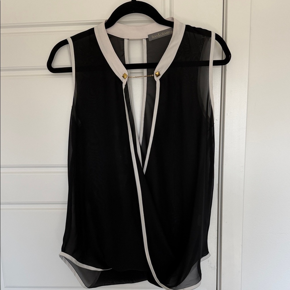finn & clover Black and White Sleeveless Wrap-Style Camisole